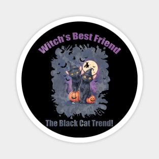 Two cute black cats with witch and cool hat for Halloween season, watercolor style Magnet